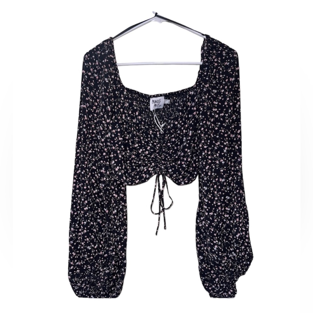 NWT Princess Polly Crop Top Blouse Size 8 Black/Pink Floral Print ✨💗 - Picture 1 of 4